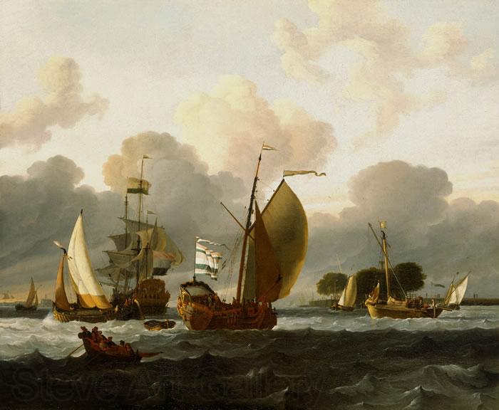 Ludolf Bakhuizen A Dutch Yacht Before the Wind in a Harbour Spain oil painting art